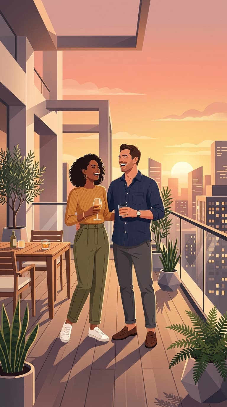 Golden Hour Connection - Modern 2D Vector Illustration